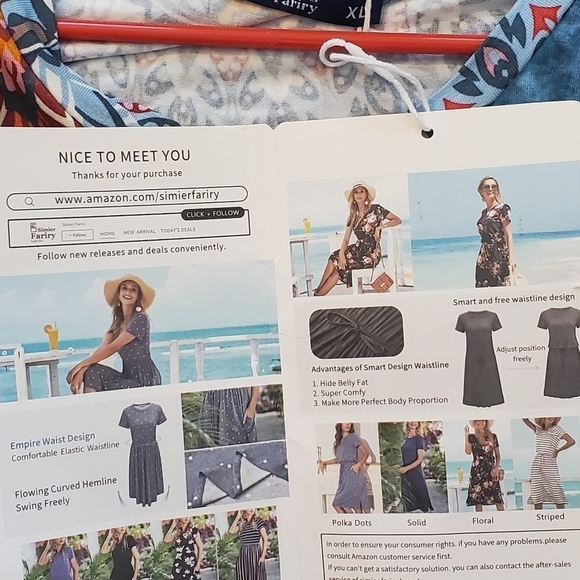 Simier Fariry Boho Women's Hide Belly Blouson Knee Length Dress with Pockets XL. - Picture 5 of 10